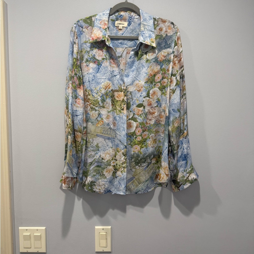 L'AGENCE Floral Multicolor women’s long sleeve silk Shirt